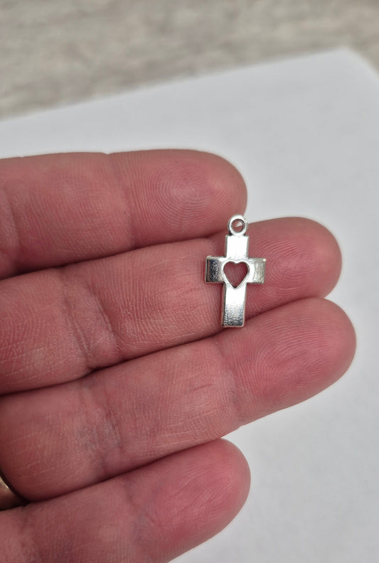 Cross w/cut out Heart Charm