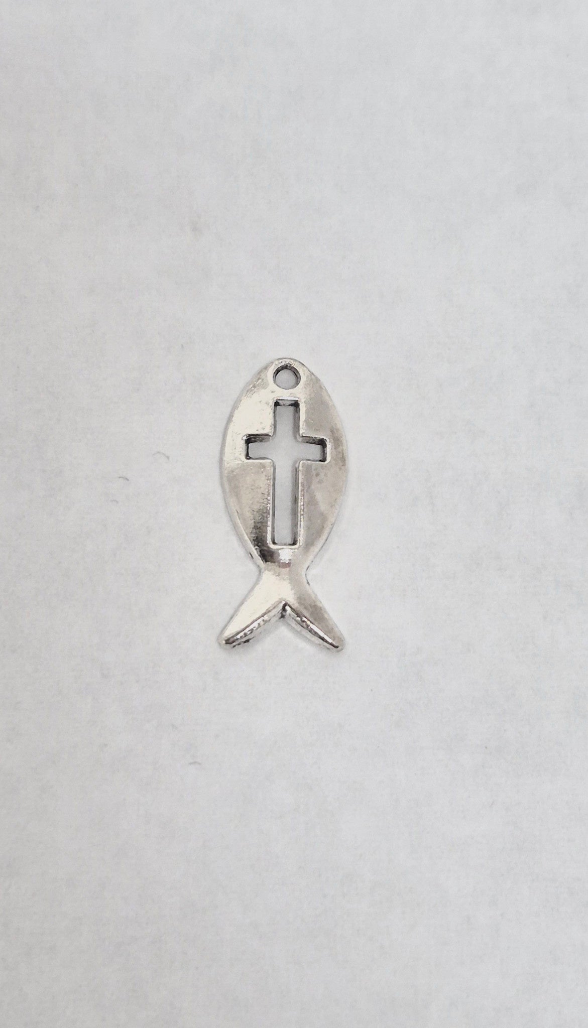 Vertical Fish w/Cut-Out Cross Metal Charm
