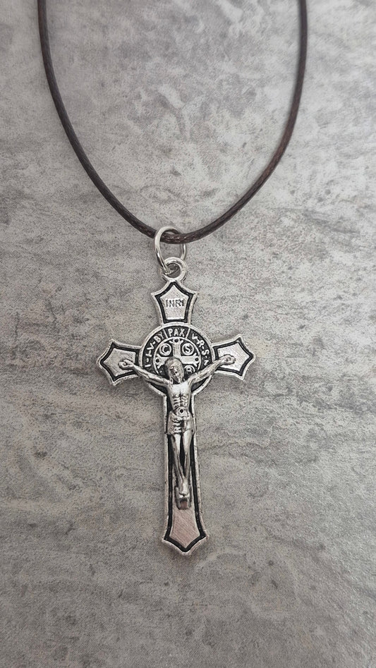 St. Benedict 1.5" Black Inlay Crucifix w/cord