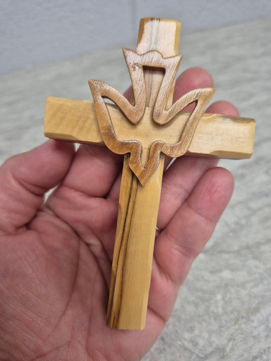 Handmade Holy Spirit Olive Wood Jerusalem Cross 4.75"