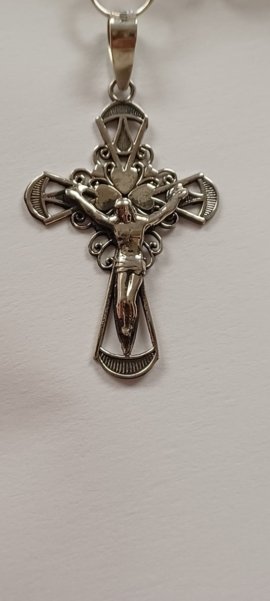 Filigree Crucifix SS Pendant 1.25"