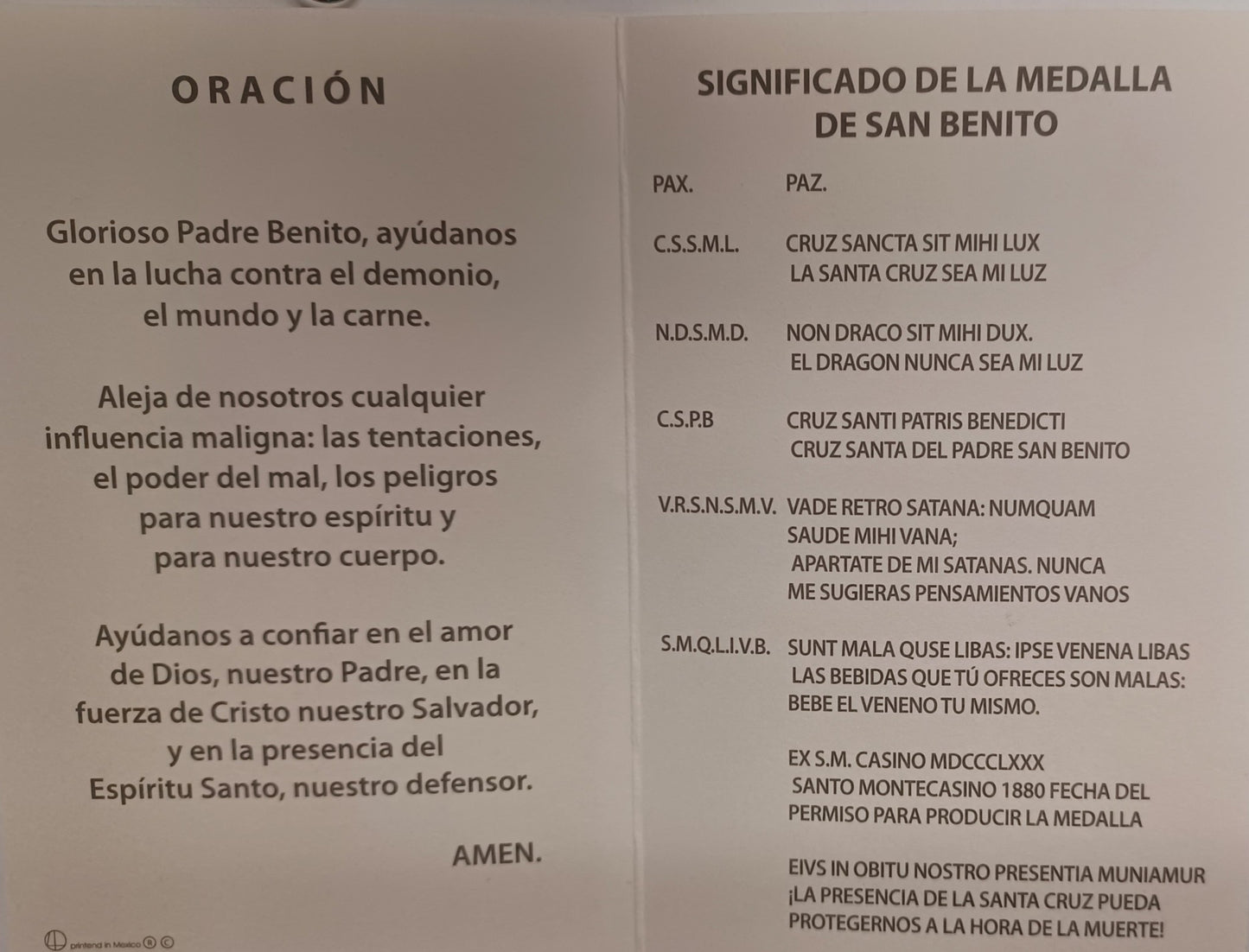 Significado De La Medalla De San Benito y Tarjeta De Oracion
