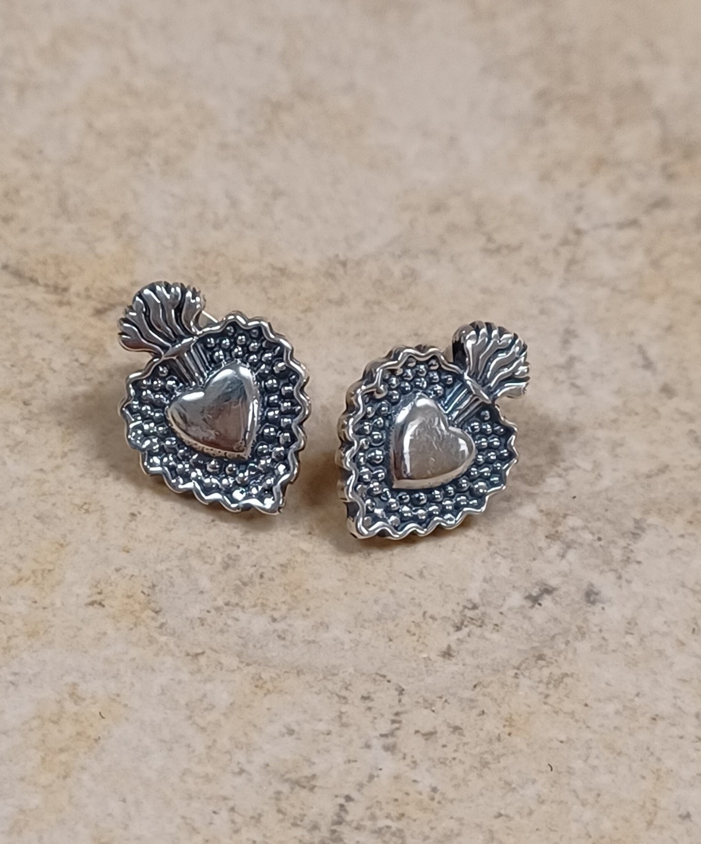 Sacred Heart Sterling Silver Stud Earrings