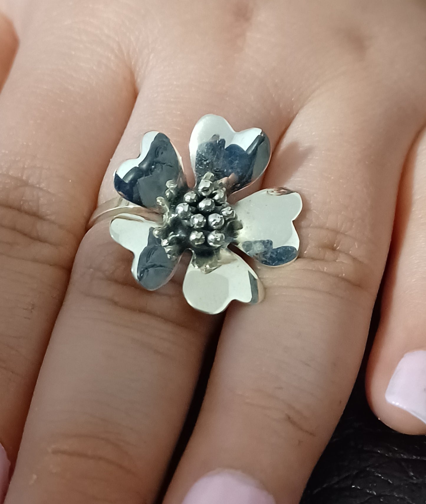 Large Sterling Silver Flower Ring