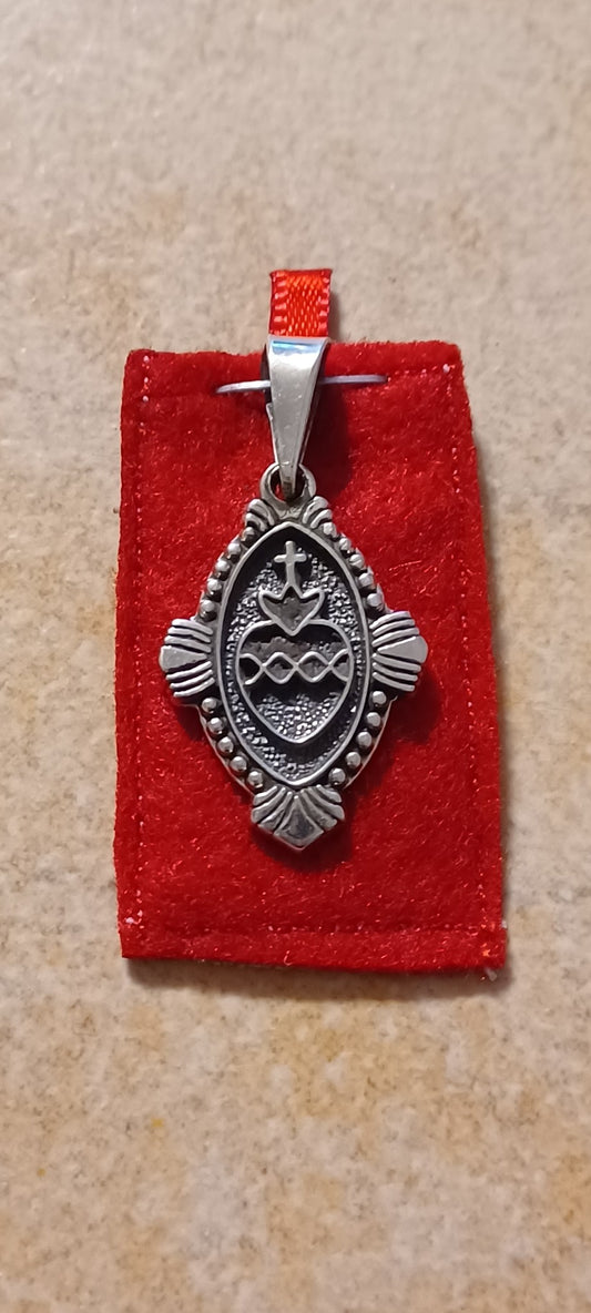 Sacred Heart Sterling Silver Pendant with Scapular