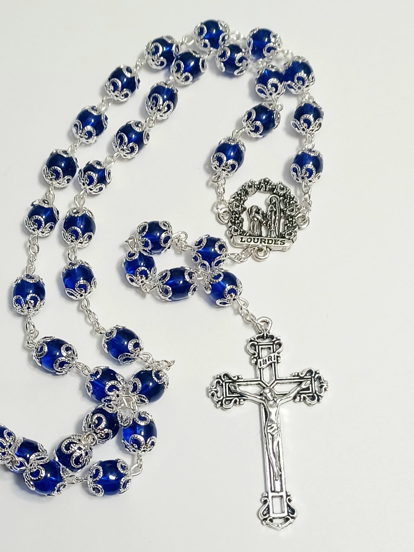 Our Lady of Lourdes Blue Capped Bead Devotional Rosary