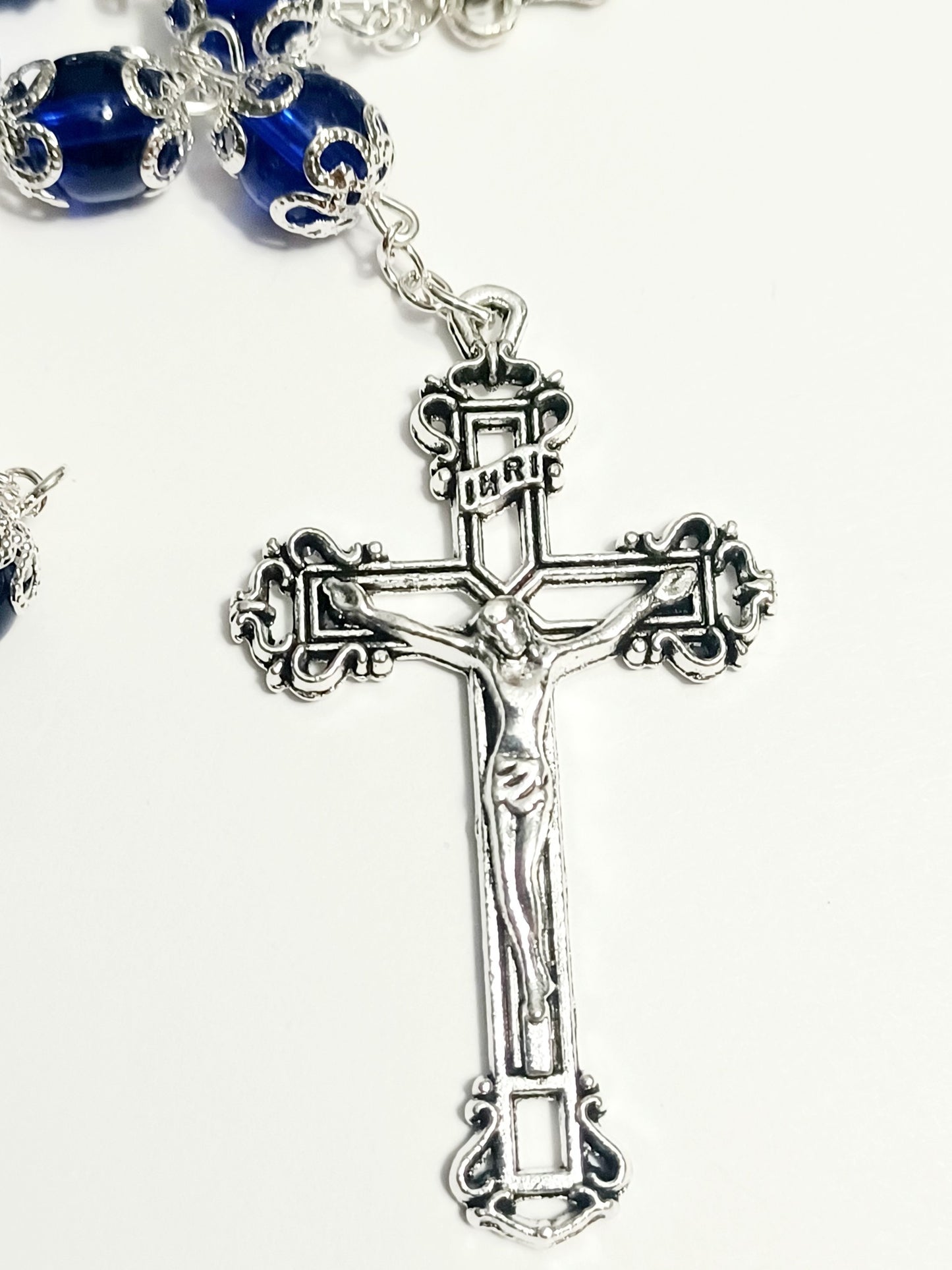Our Lady of Lourdes Blue Capped Bead Devotional Rosary
