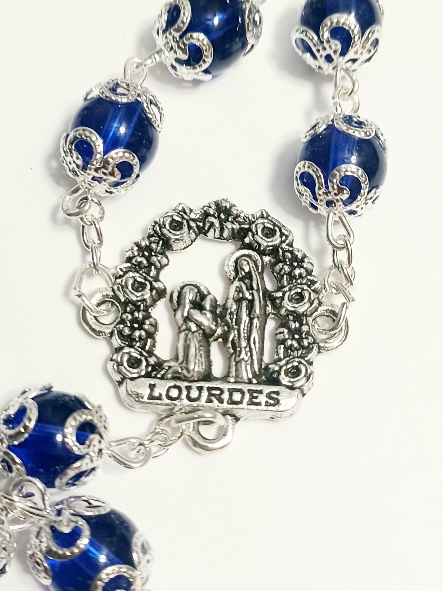 Our Lady of Lourdes Blue Capped Bead Devotional Rosary
