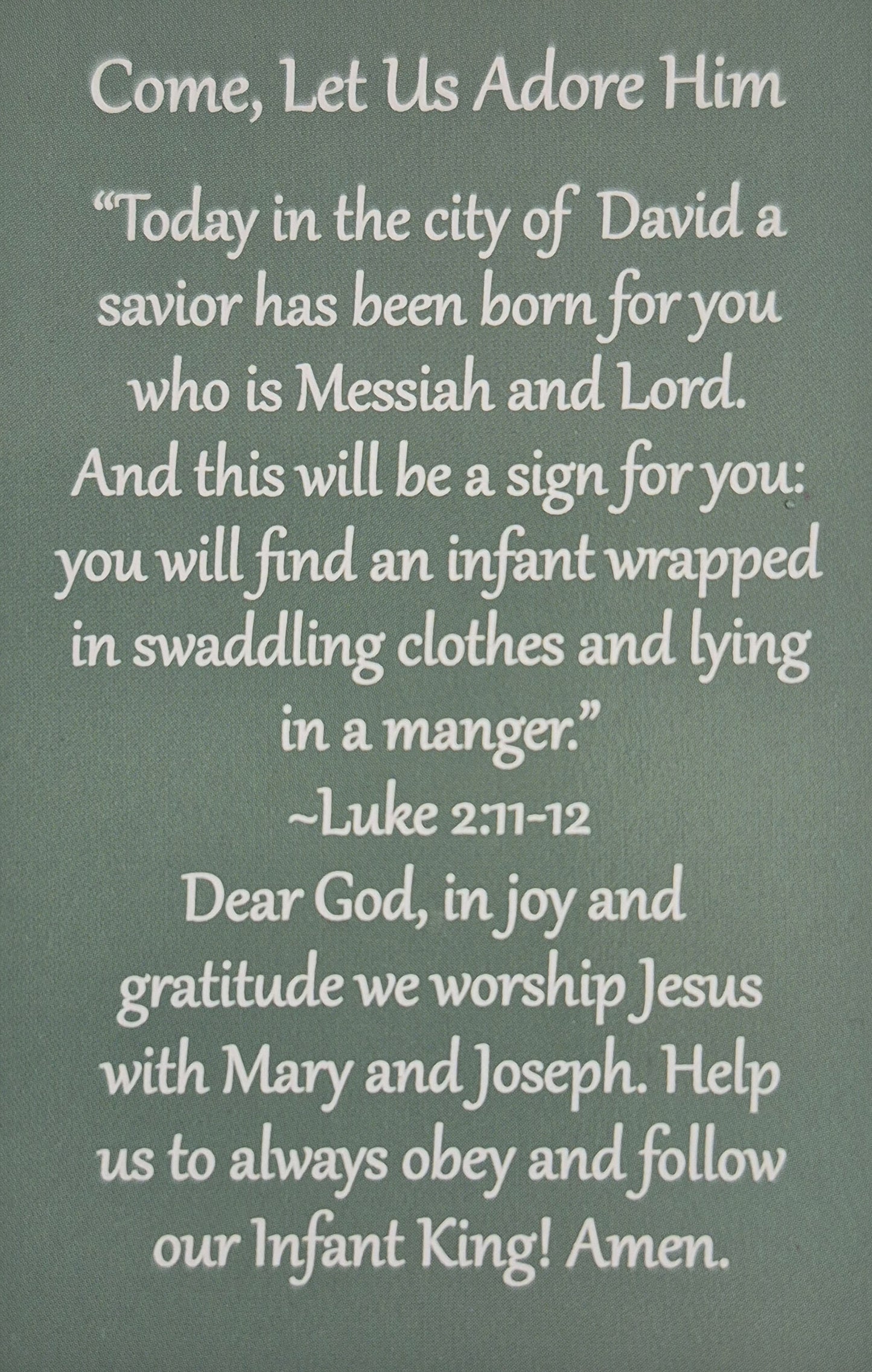 Come, Let Us Adore Him Wallet Prayer Card