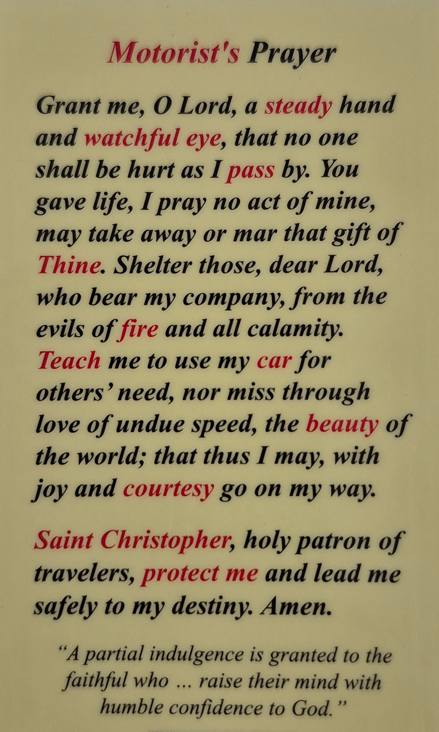 Motorist's Prayer Laminated Card
