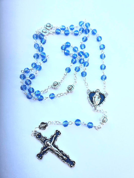 Miraculous Mother Blue Enamel Crucifix Rosary