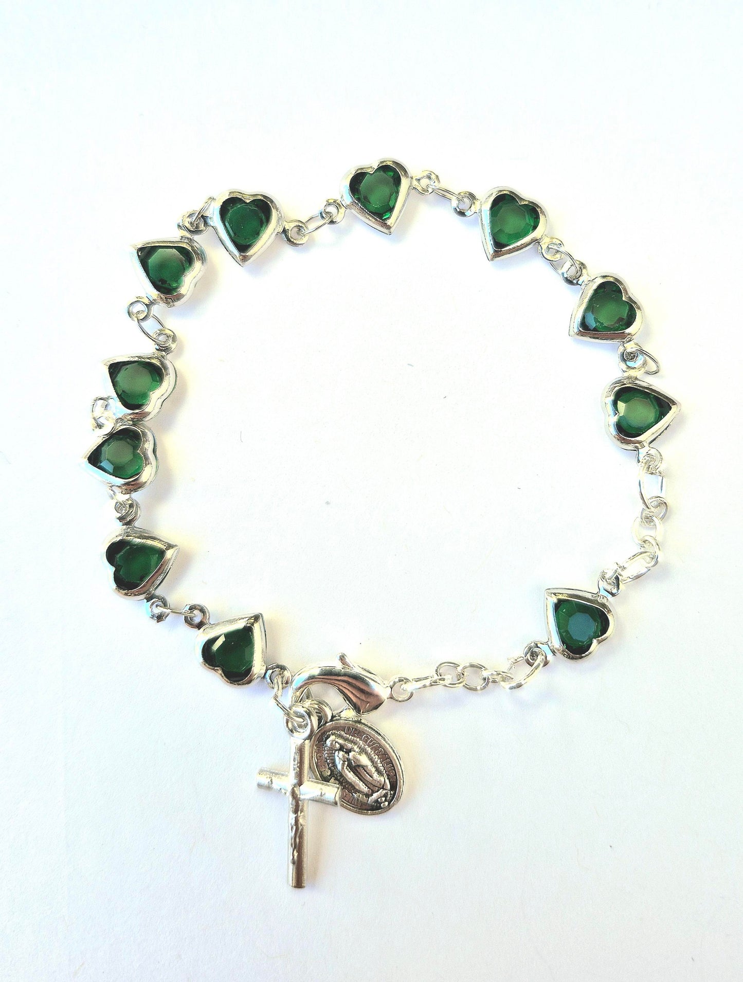 Our Lady of Guadalupe Green Heart Rosary Bracelet
