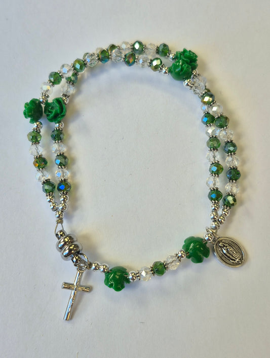 Our Lady of Guadalupe Green Heart Rosary Bracelet