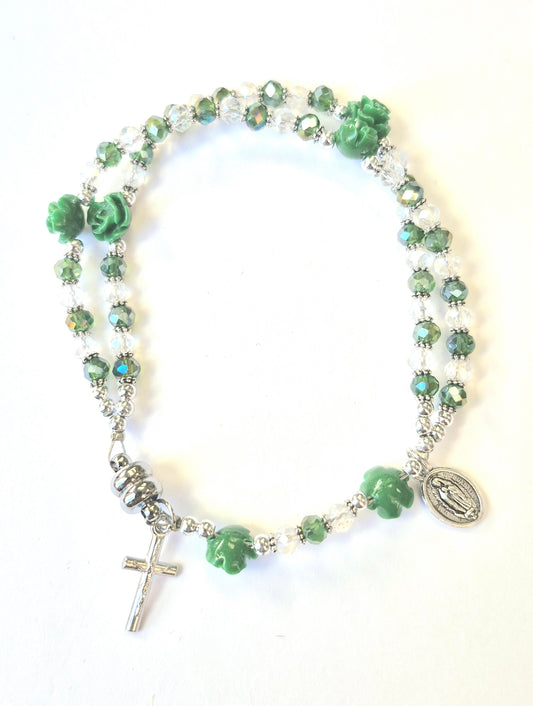 Our Lady of Guadalupe Green Rose Rosary Bracelet