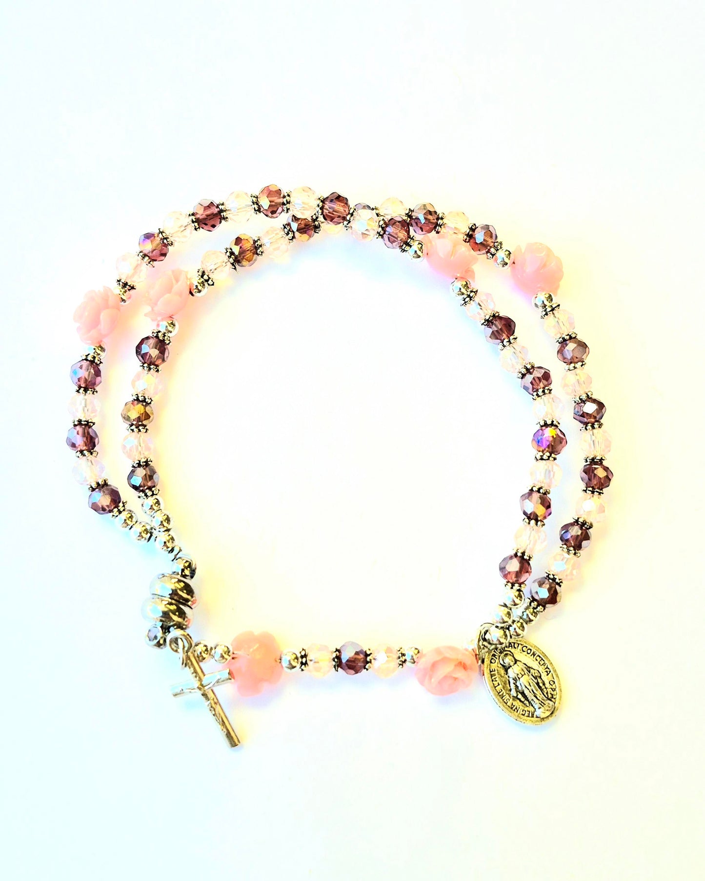 Miraculous Mother Pink Rose Rosary Bracelet