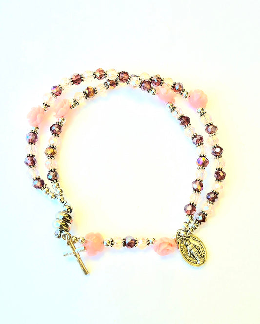 Miraculous Mother Pink Rose Rosary Bracelet