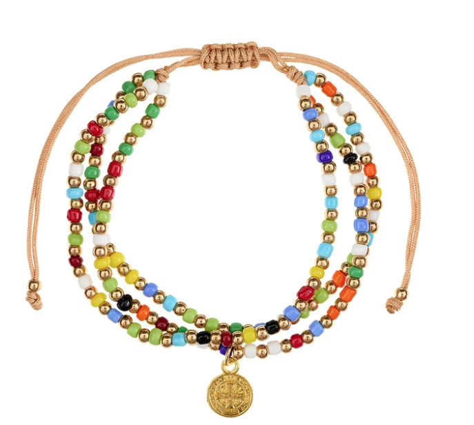 Colorful St Benedict Triple Corded Bracelet