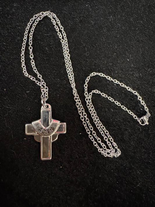 ACTS Cross Pendant w/Stainless Steel Chain