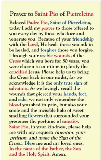 Prayer to Saint Pio of Pietrelcina Laminated Card