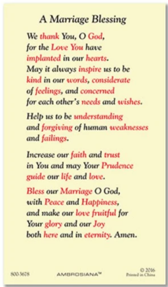 A Marriage Blessing Laminated Card