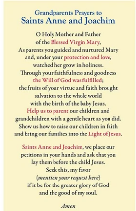Grandparents Prayers to Saints Anne and Joachim Laminated Card