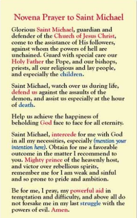 Novena Prayer to Saint Michael Laminated Card