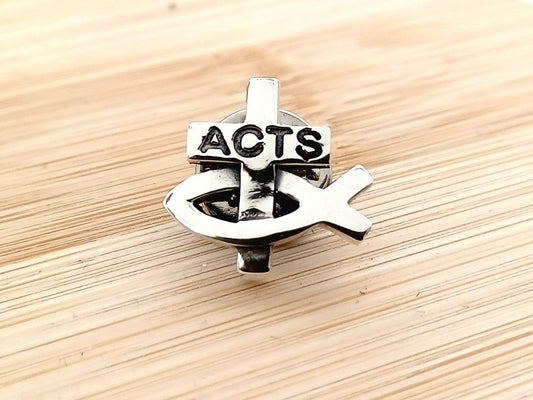 ACTS Fish/Cross Sterling Silver Lapel Pin