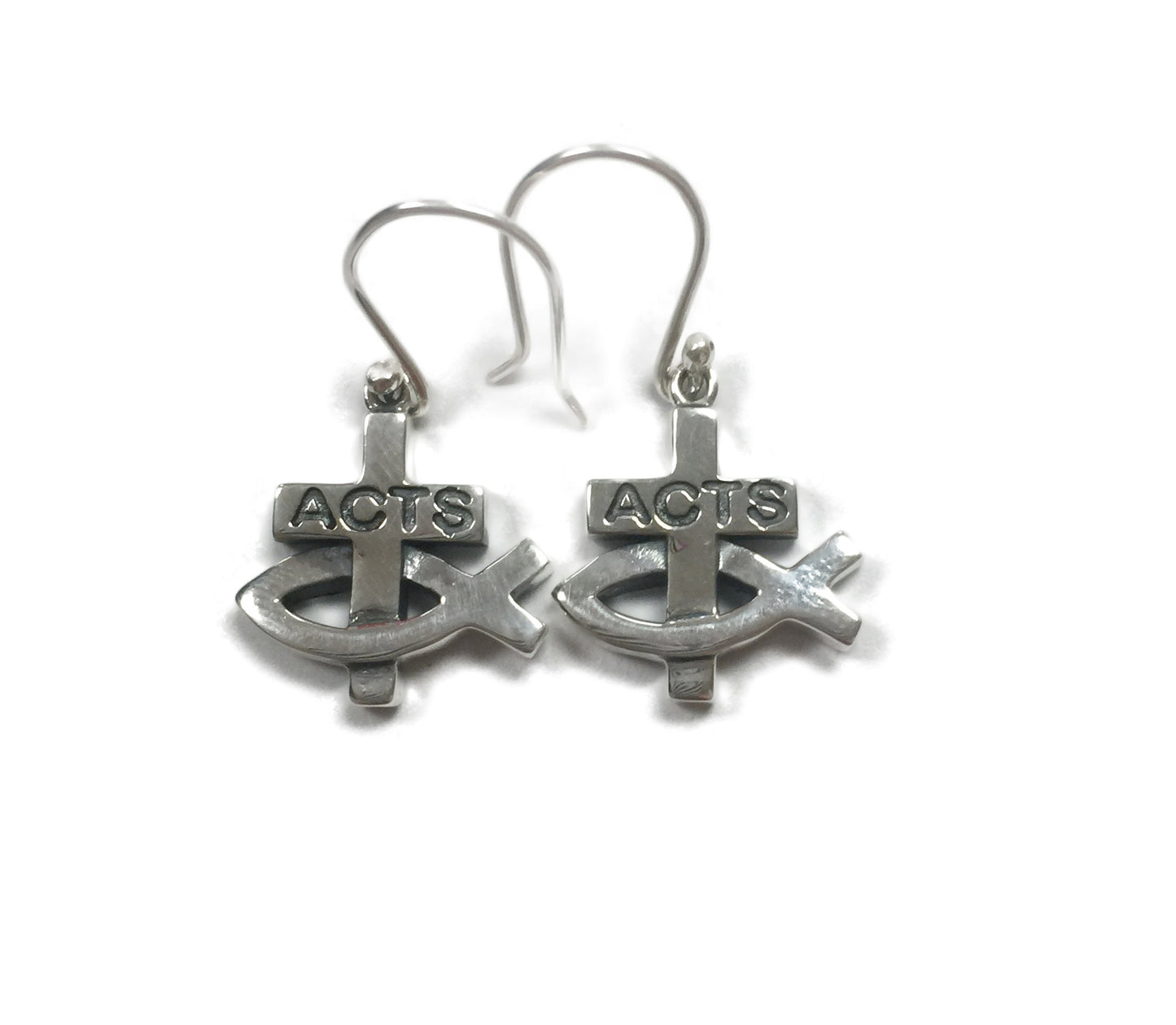 ACTS Sterling Silver Fish Cross Sterling Silver Earrings