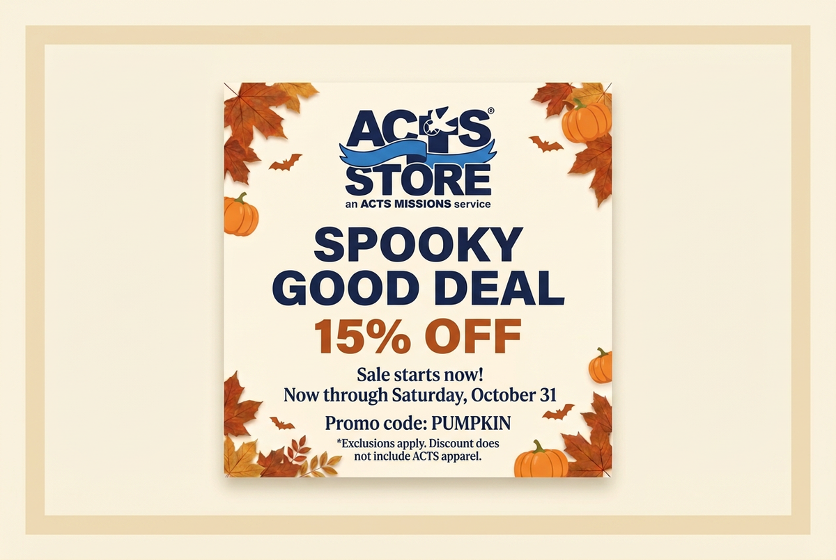 ACTS Store 15% off Halloween sale homepage banner