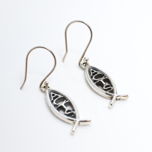ACTS Vertical Ichthus Sterling Silver Earrings