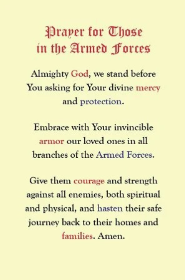 Prayer for Those in the Armed Forces Laminated Prayer Card