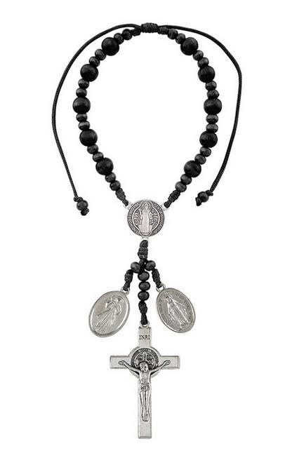 St Benedict Black Cord Auto Rosary