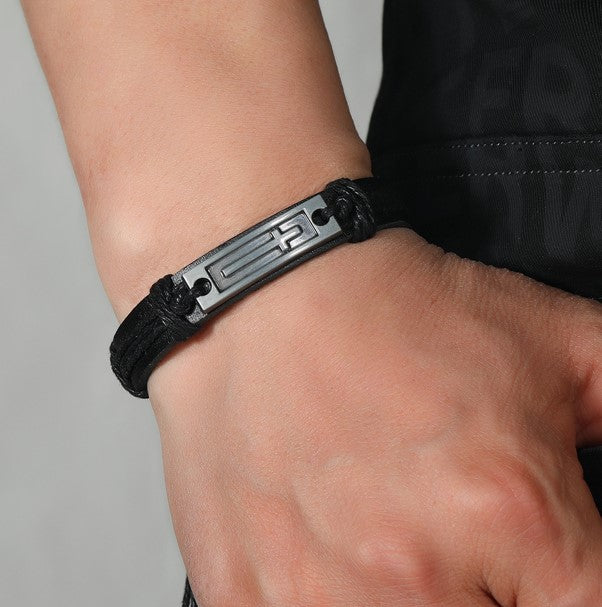 Black Leather Cross Bracelet