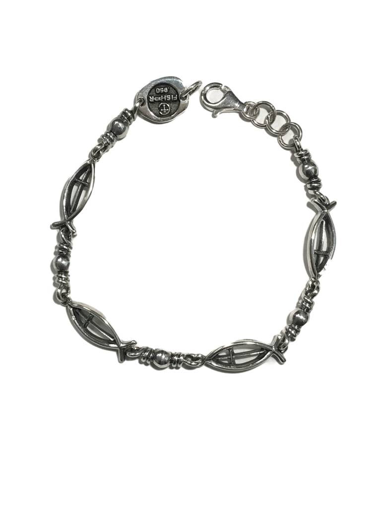 Ichthus Link w/Cross Sterling Silver Bracelet 8"