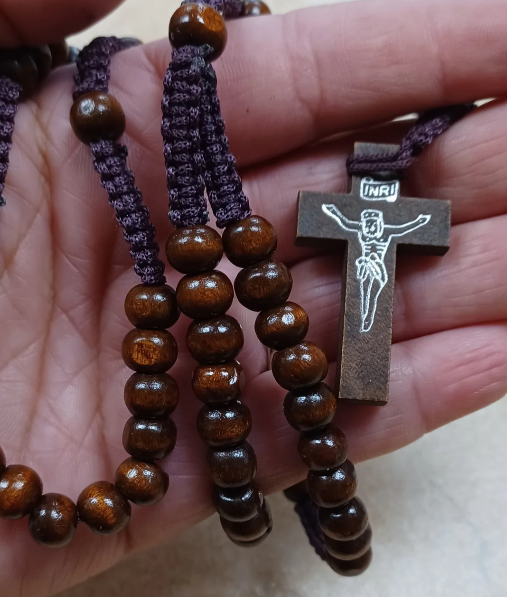 Dark Wood Bead Corded Rosary