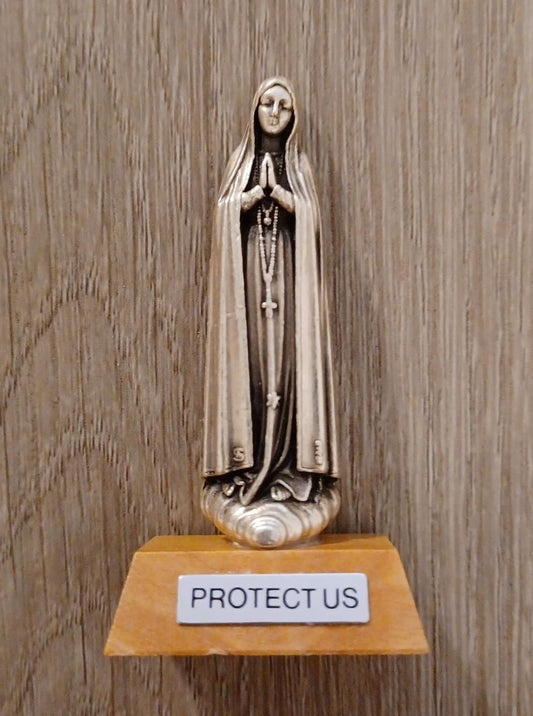 2.75" Fatima Pewter Statue with Olivewood Base