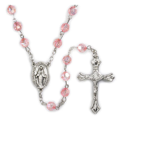 7mm Pink Faceted Rosary