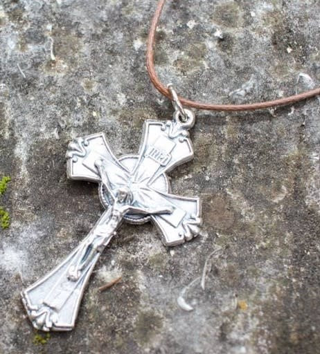 1.75" Flared Crucifix Metal Pendant w/cord