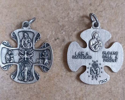 Four Way Medal Cross Pendant 1" w/Cord