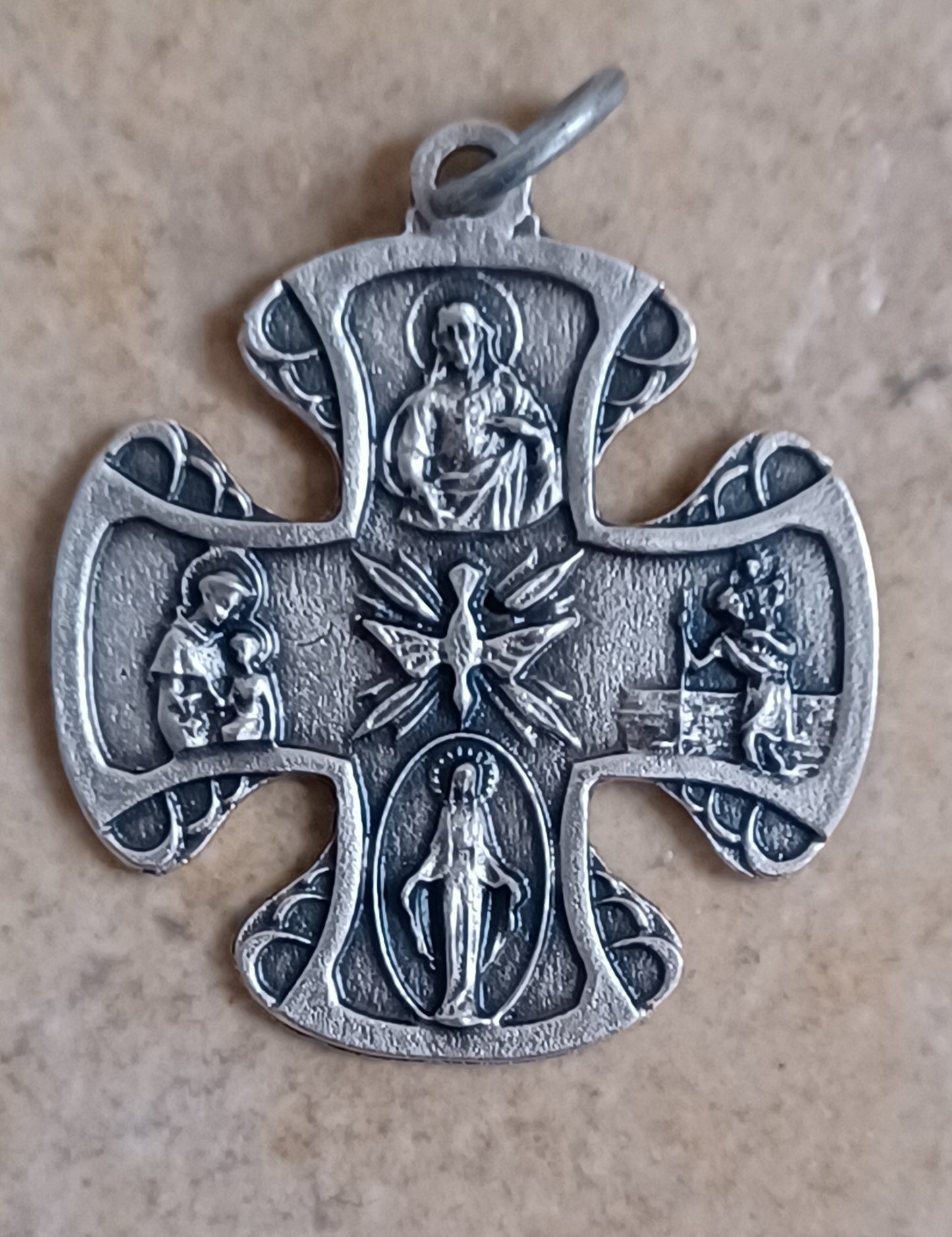 Four Way Medal Cross Pendant 1" w/Cord