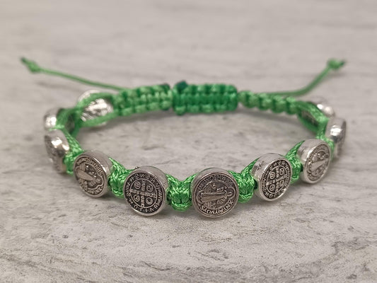 St Benedict Knotted Rosary Bracelet Green