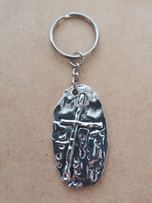 Hammered Cross Keychain
