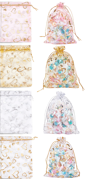Heart Printed Organza Bag 6"x5"