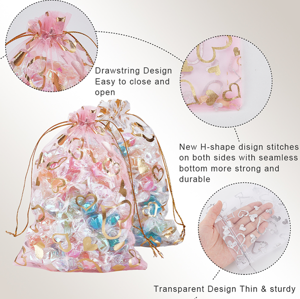 Heart Printed Organza Bag 6"x5"