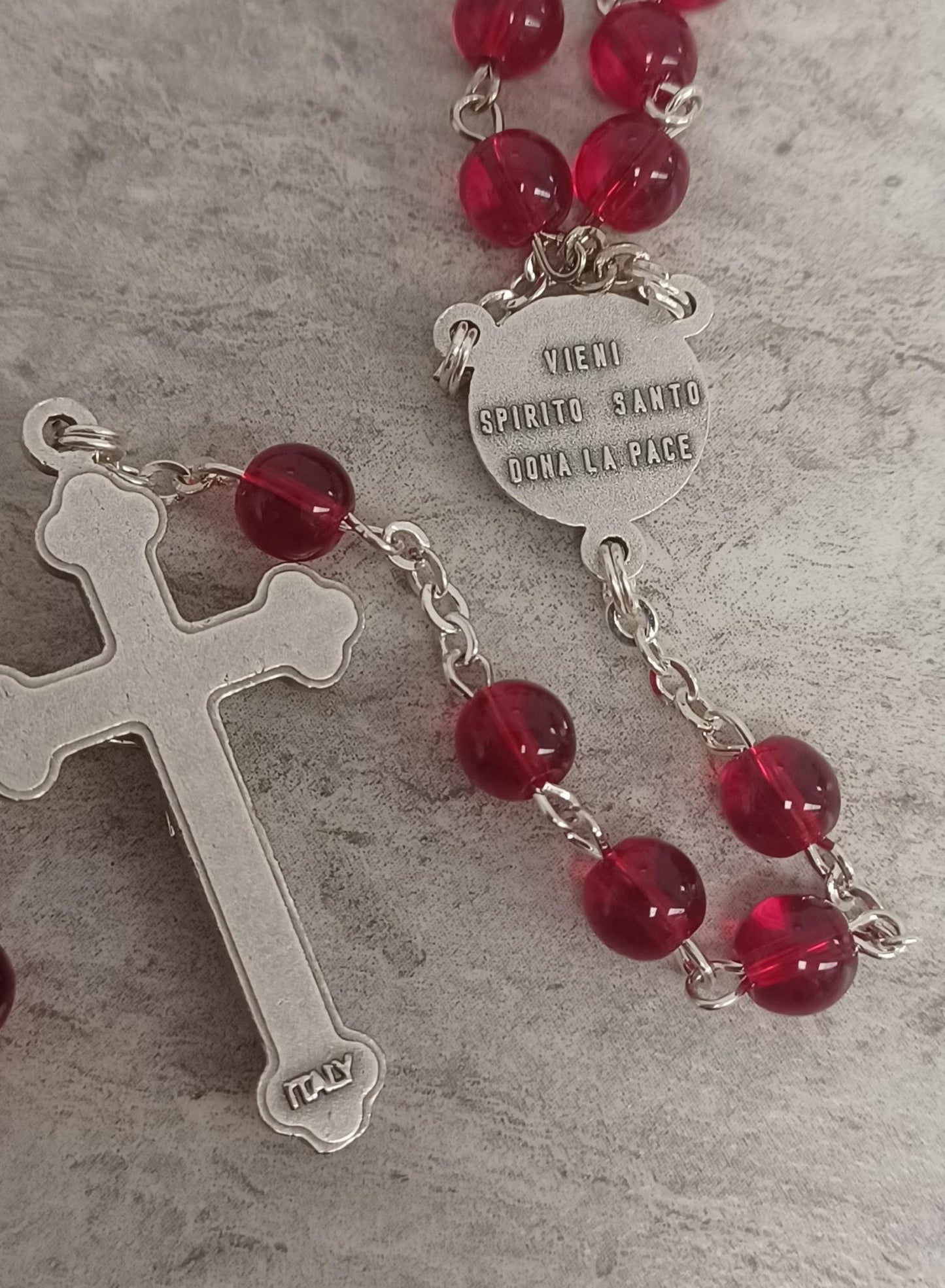 Holy Spirit Red Glass Bead Rosary