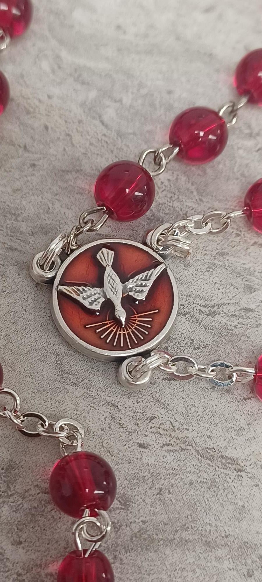 Holy Spirit Red Glass Bead Rosary