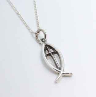 Ichthus w/Cross Sterling Silver Charm