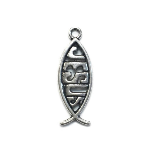 Vertical Jesus Fish Metal Charm