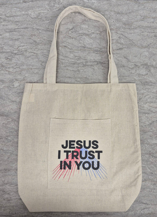 Jesus I Trust In You Canvas Tote Bag with pocket