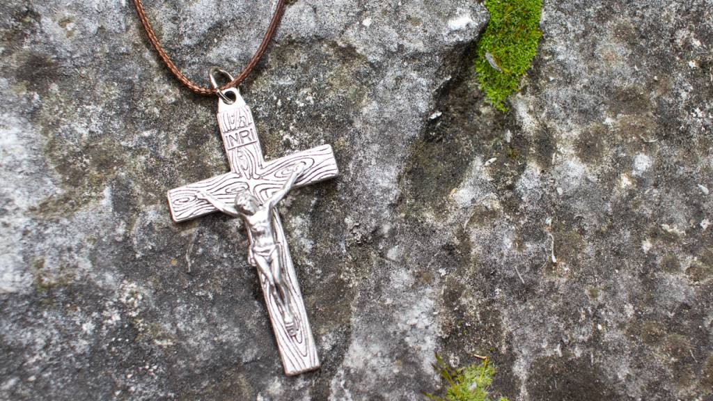 Large Wood Grain Metal Crucifix 2"